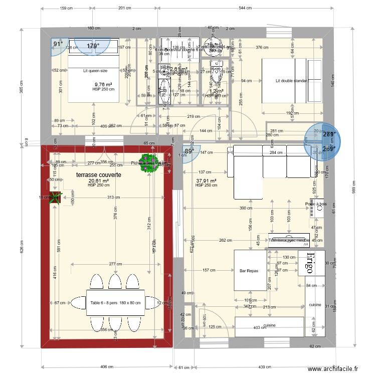 plan maison T2/3. Plan de 5 pièces et 72 m2