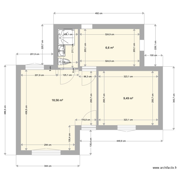 chessy f3. Plan de 3 pièces et 35 m2