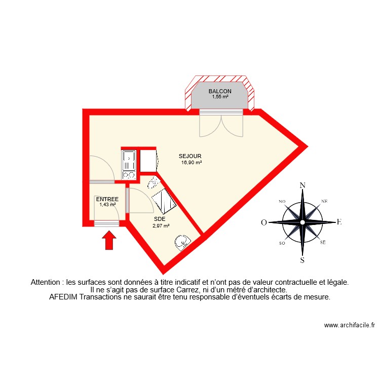 BI 7079 PASCAL. Plan de 4 pièces et 22 m2