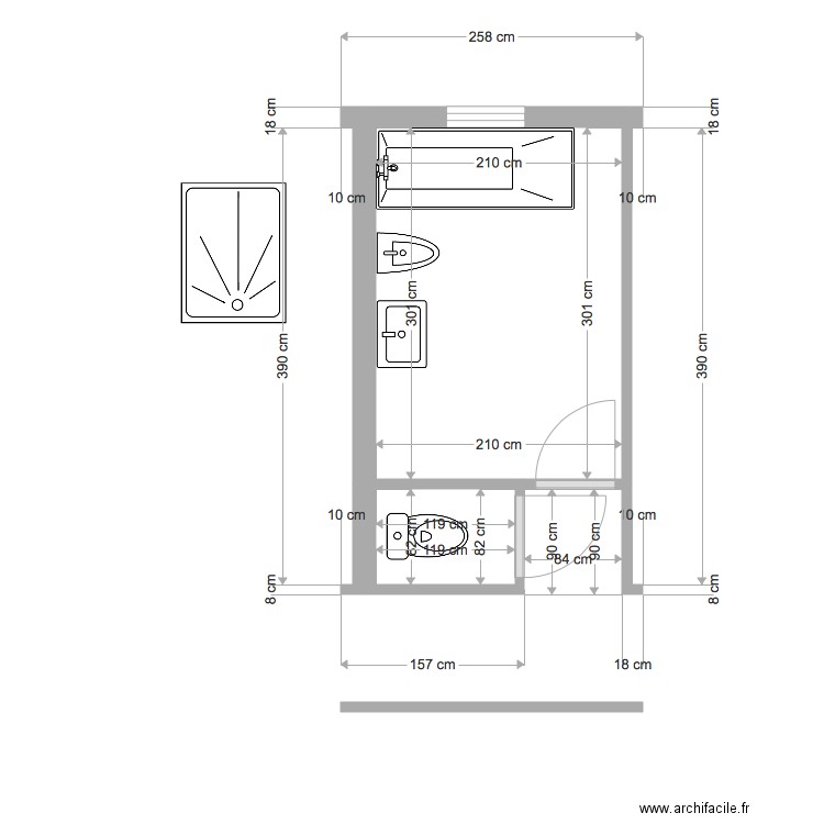 Salle de Bains existant cotation. Plan de 0 pièce et 0 m2