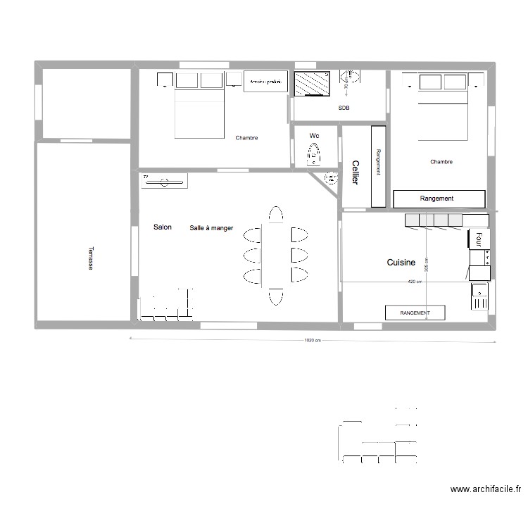 1104-2. Plan de 5 pièces et 44 m2