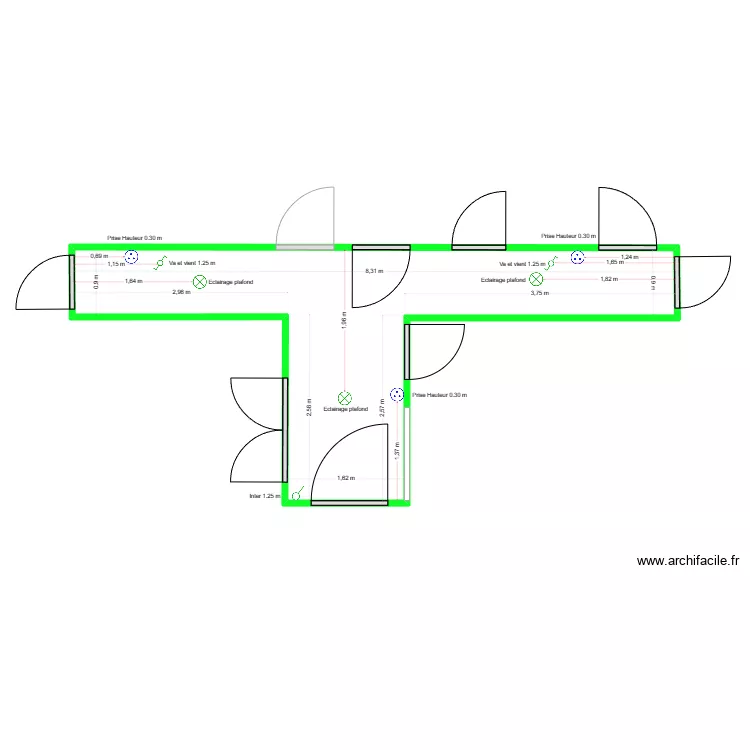 Couloir et entr&eacute;e Electrique. Plan de 