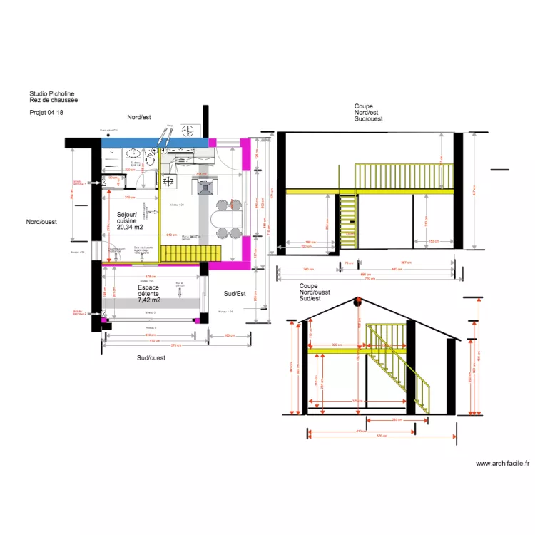 Studio Picholine Rez de chauss&eacute;e 04 18 R&eacute;hausse d&eacute;tails. Plan de 