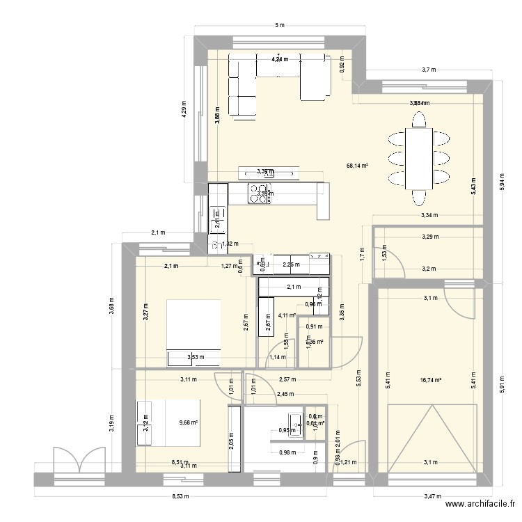 mim. Plan de 6 pièces et 101 m2