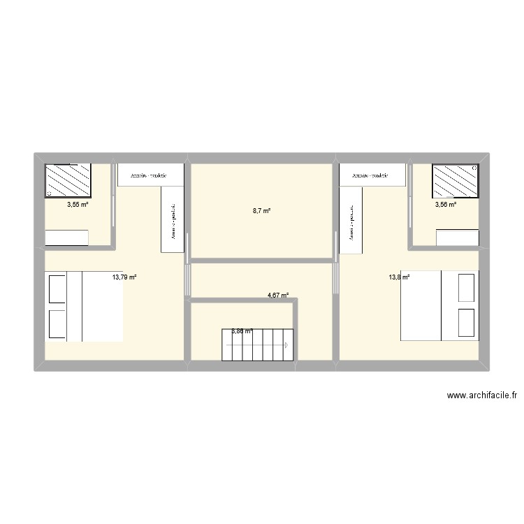 Plan étage grange. Plan de 7 pièces et 52 m2