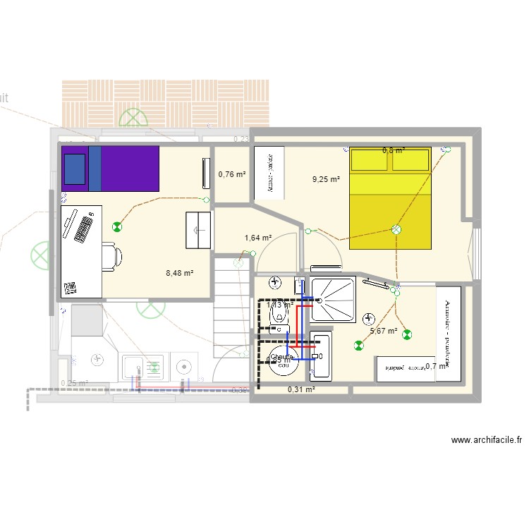 petit garage 03. Plan de 18 pièces et 68 m2