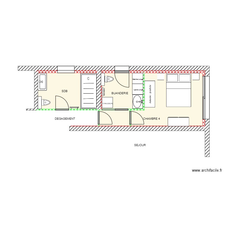 BELMONTE CHAMBRE SDB  BUANDERIE COTE FINAL 2. Plan de 6 pièces et 23 m2