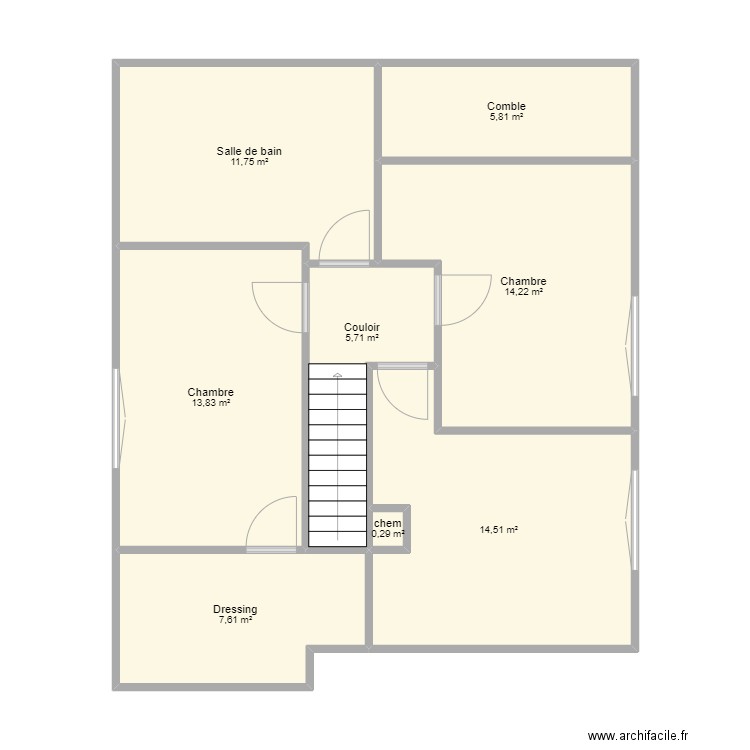 Memenil (etage). Plan de 8 pièces et 74 m2