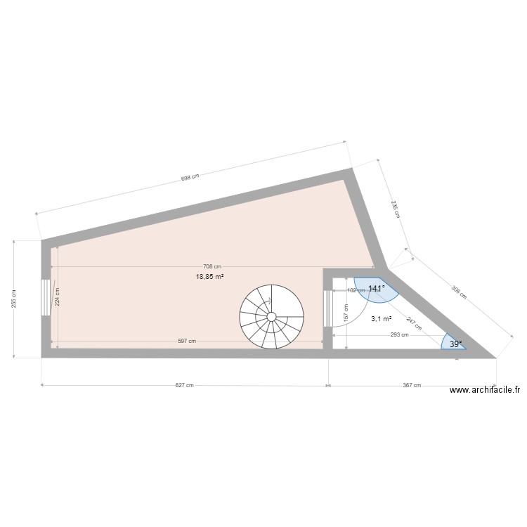 La piste Torgon 1er étage. Plan de 2 pièces et 22 m2