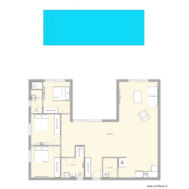 maison principale en u. Plan de 0 pièce et 0 m2