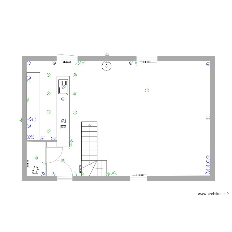 BOULGAGANA RDC. Plan de 1 pièce et 56 m2