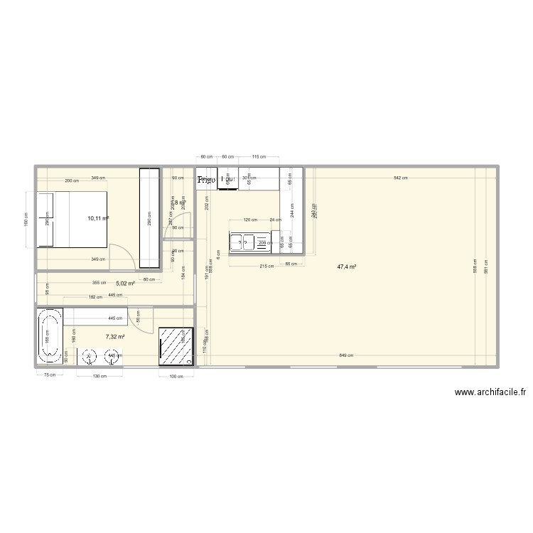 rez de chaussé HSP 245 cm amenager. Plan de 5 pièces et 72 m2