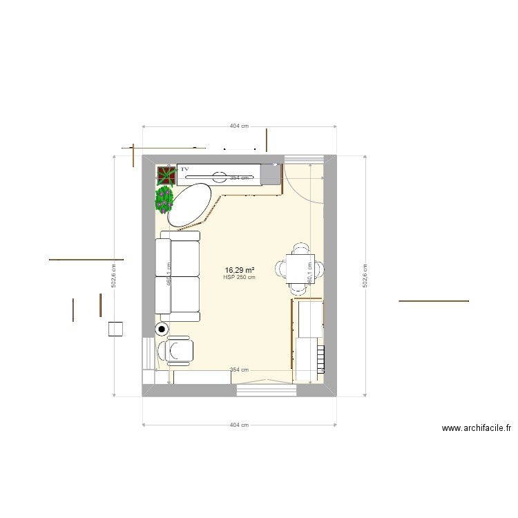 Salon. Plan de 1 pièce et 16 m2