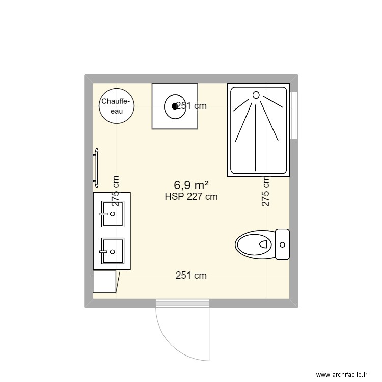 Plan salle de bain Laurent Collon. Plan de 1 pièce et 7 m2