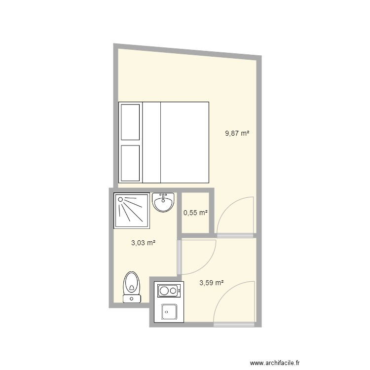 Studio Paris Marchand. Plan de 4 pièces et 17 m2