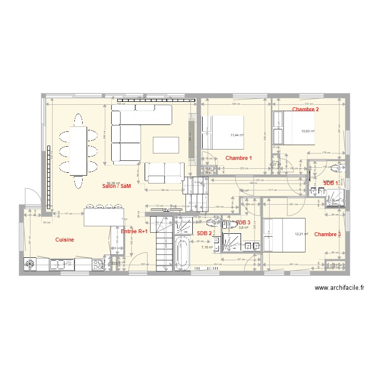 OPI Salon et Chambres version cible v5 new 1 chalet. Plan de 12 pièces et 112 m2