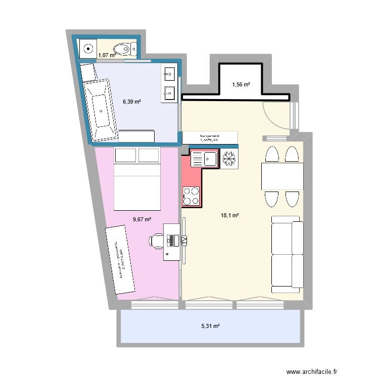 plan V2 propal 1. Plan de 7 pièces et 66 m2