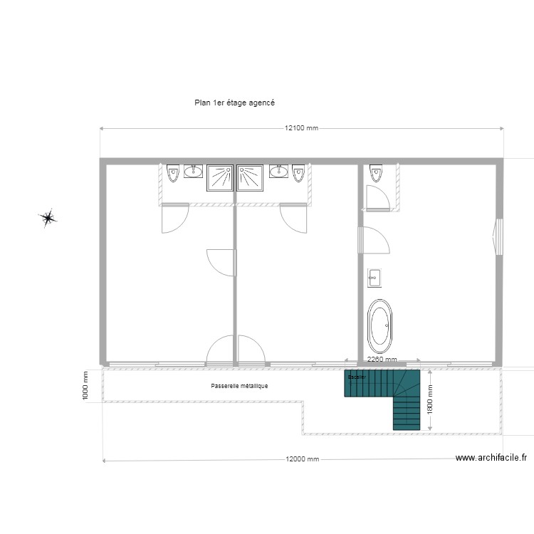 Plan 1er étage projet agencé. Plan de 0 pièce et 0 m2