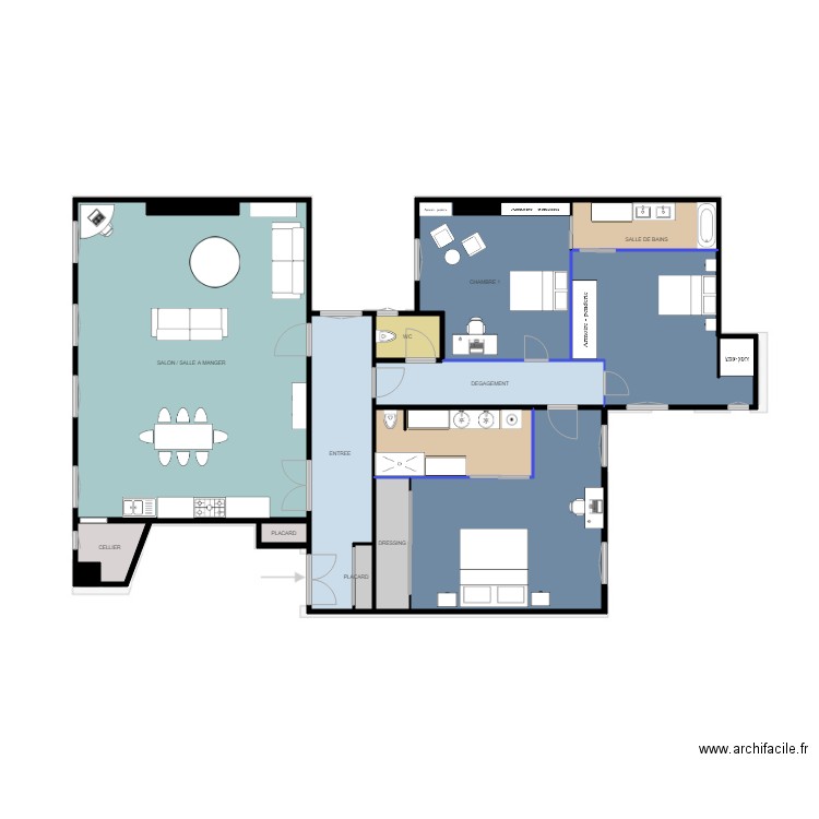 53 BLANCHE PROJET 3CH 2SDB V3. Plan de 16 pièces et 236 m2