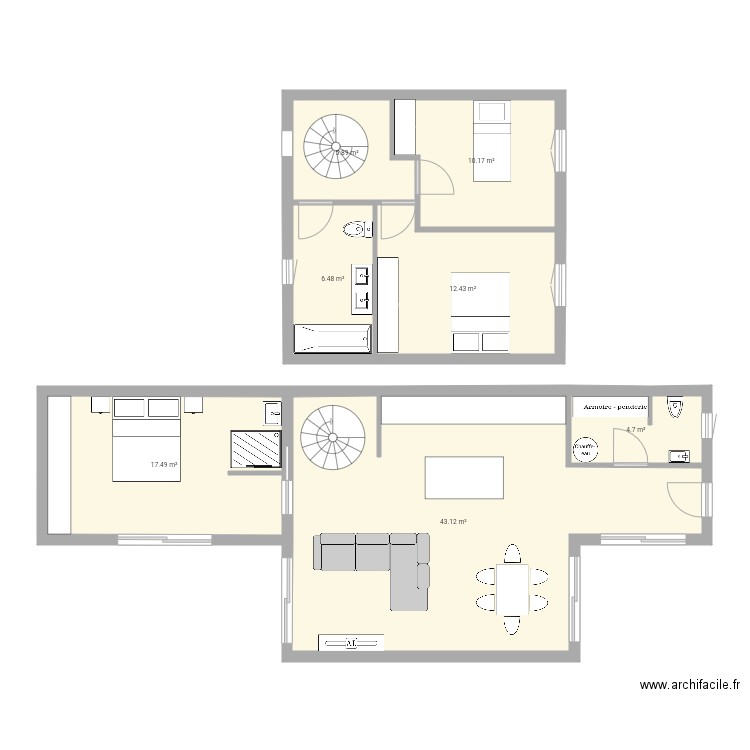 Maison en long. Plan de 0 pièce et 0 m2