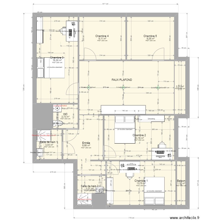 Lorient - 11ème étage . Plan de 14 pièces et 110 m2