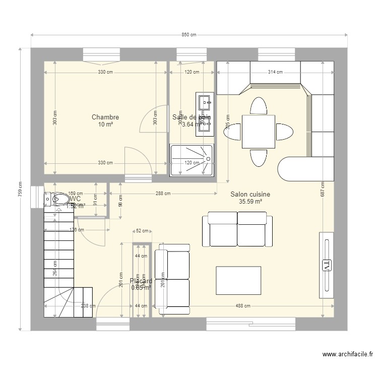 blin rdc . Plan de 5 pièces et 52 m2