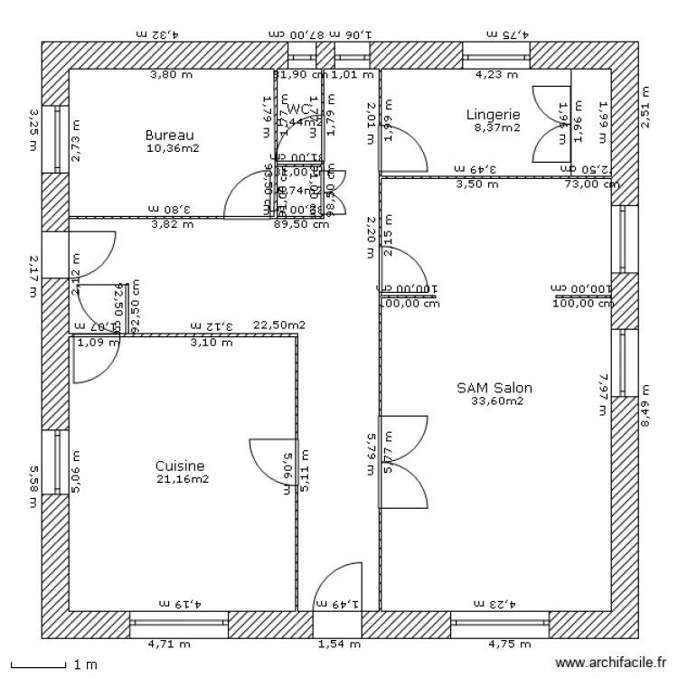Le bas avec mesures et surfaces. Plan de 