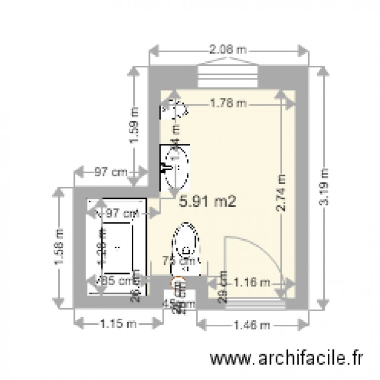 LEBBAL SDB actuel. Plan de 0 pièce et 0 m2