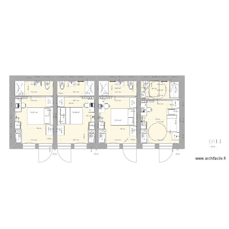 bat D perso1023. Plan de 6 pièces et 63 m2