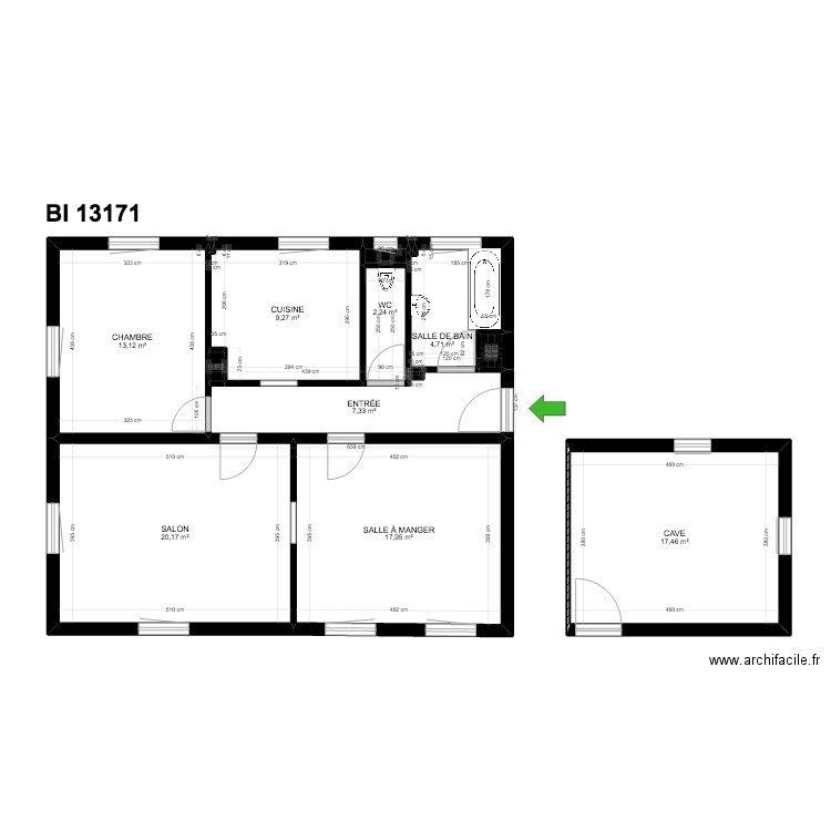 BI 13171. Plan de 14 pièces et 93 m2