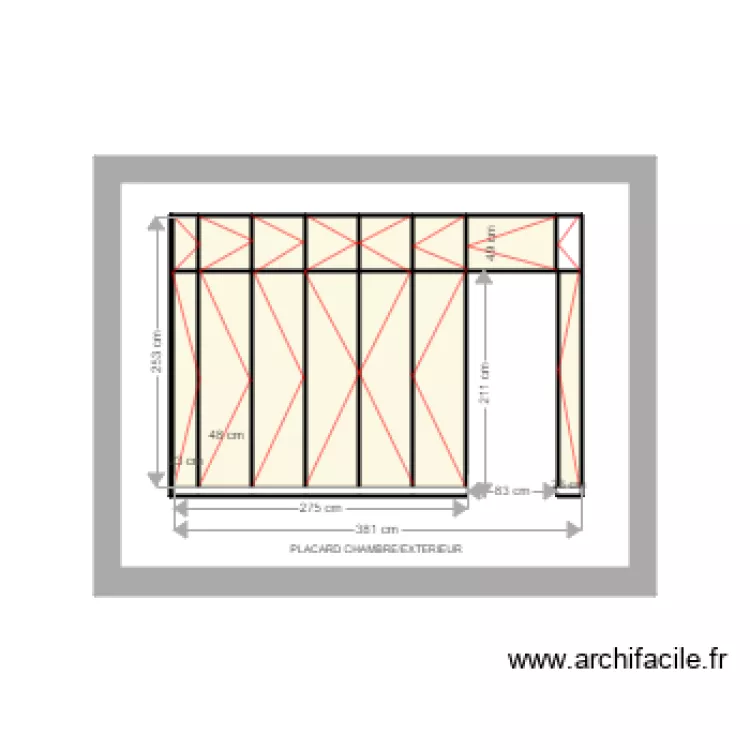 PLACARD SELLE chambre parents ext&eacute;rieur. Plan de 