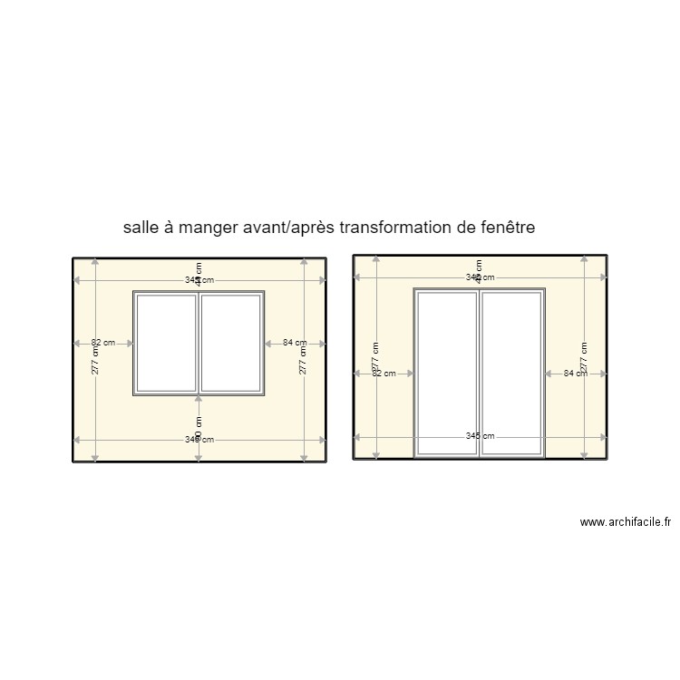 salle à manger fenêtre à transformer. Plan de 2 pièces et 19 m2