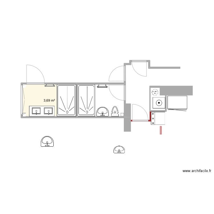 Salle de bainB6. Plan de 1 pièce et 4 m2