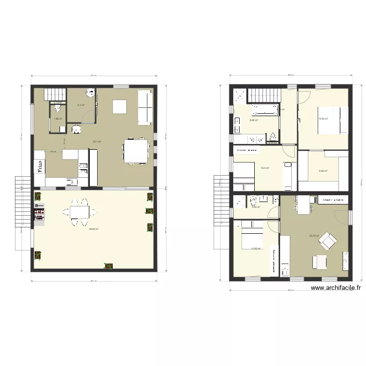 maison toit plat 2 brut. Plan de 