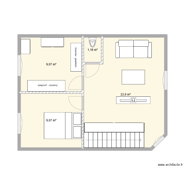 Etg_V3. Plan de 4 pièces et 42 m2