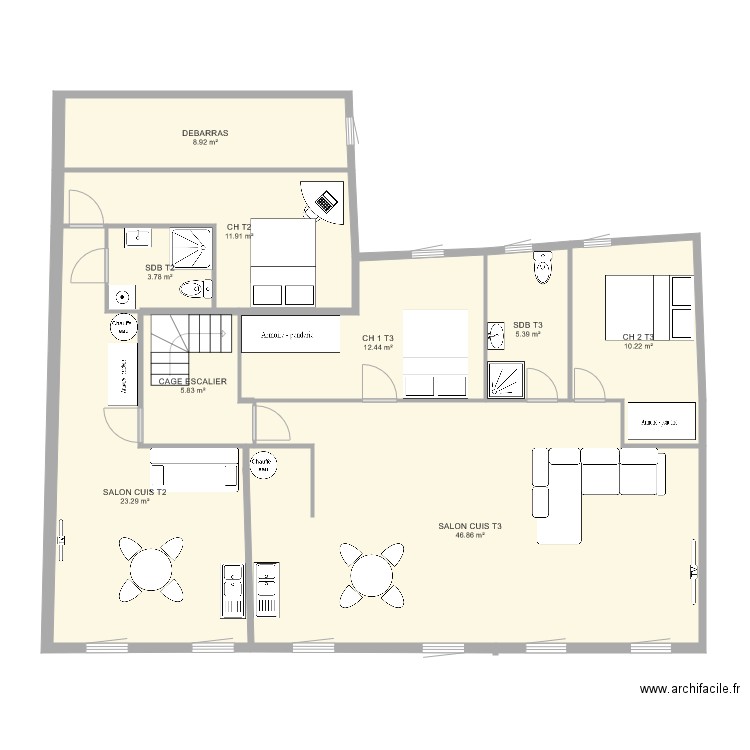 LIBERTE 2IEME ETAGE PROJET 2 APPARTS. Plan de 0 pièce et 0 m2