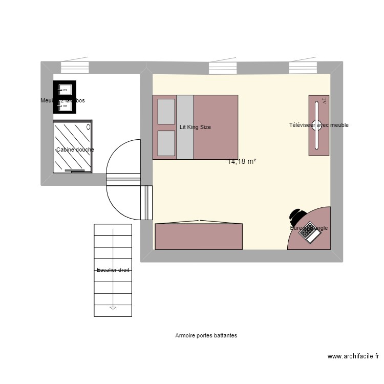 pascal 2etage 5555. Plan de 1 pièce et 14 m2