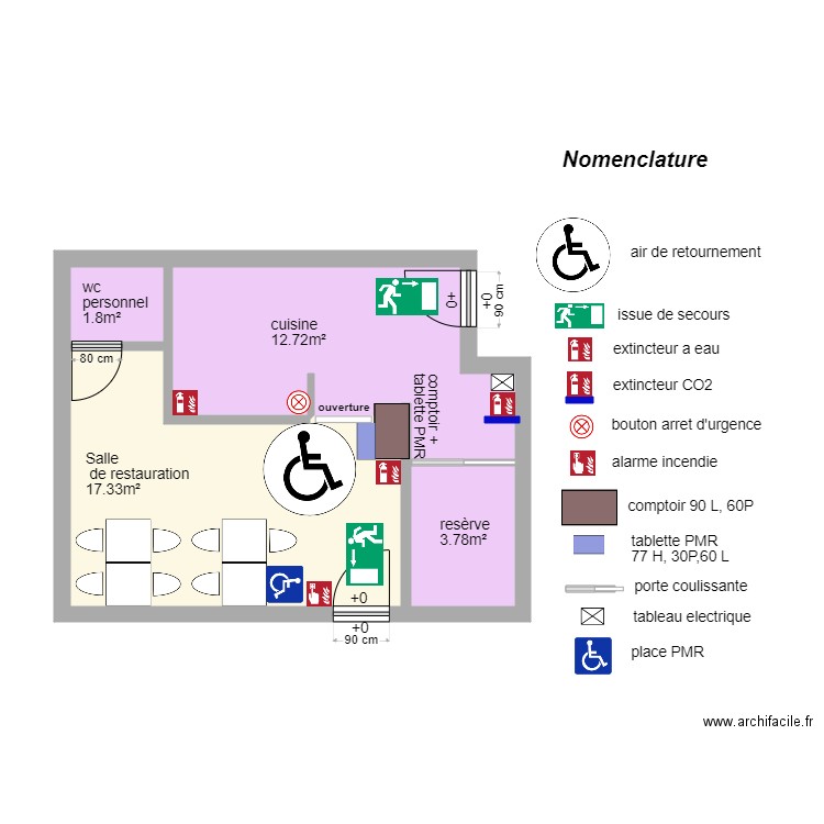 pizzeria casa italia. Plan de 4 pièces et 36 m2