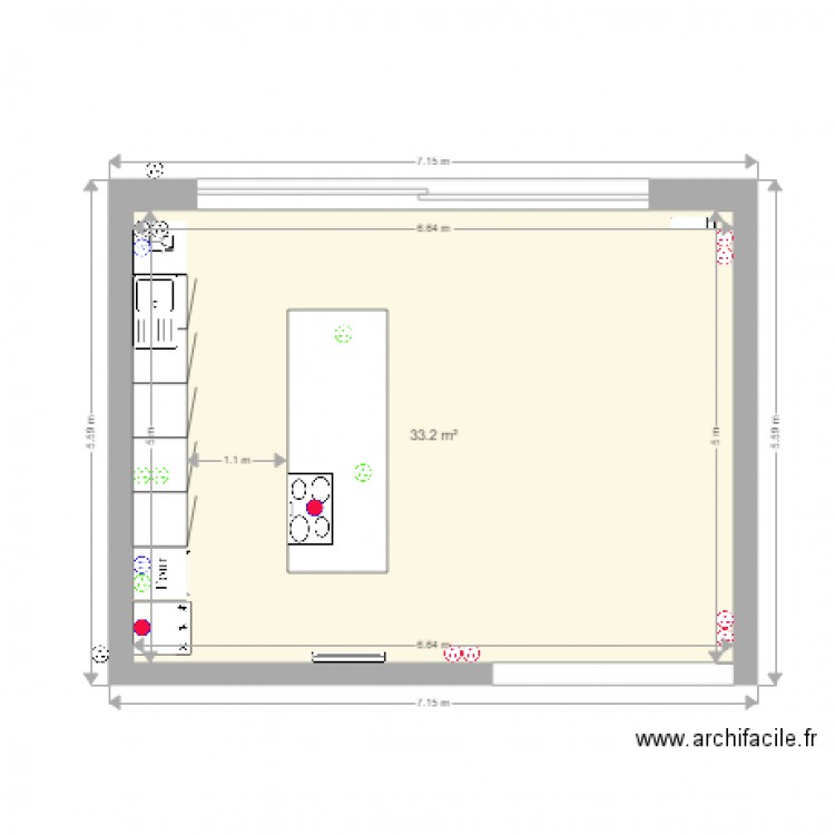 Plan Cuisine  avec prise de courant V1. Plan de 0 pièce et 0 m2
