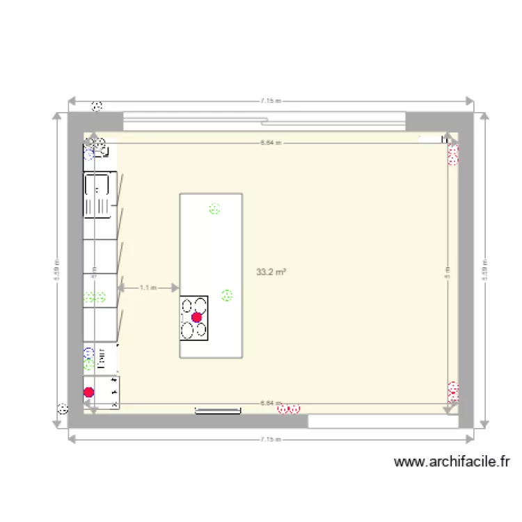Plan Cuisine  avec prise de courant V1. Plan de 
