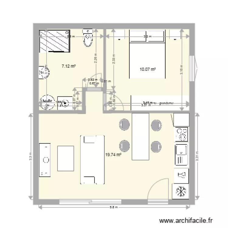 Appartement 40 m2. Plan de 