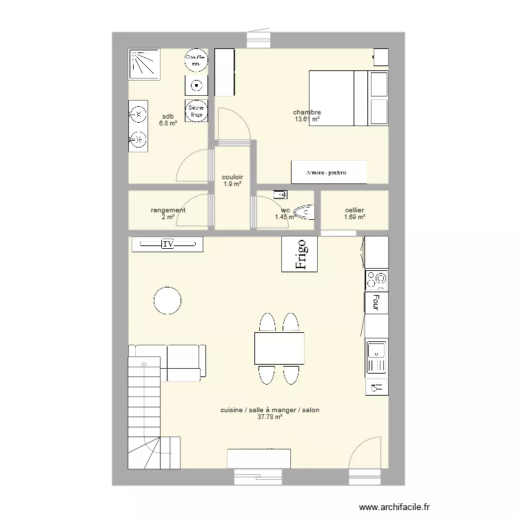 Trav&eacute;e 1 niv 1. Plan de 