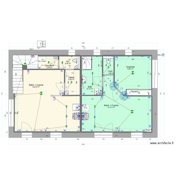 RDC elec. Plan de 9 pièces et 131 m2