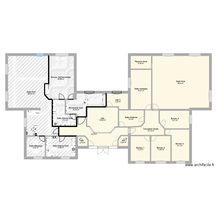 Proposition Opht Kiné. Plan de 20 pièces et 353 m2