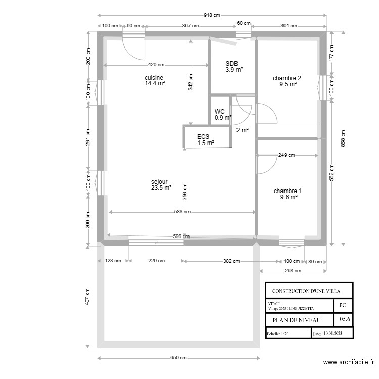 plan de niveau. Plan de 4 pièces et 90 m2