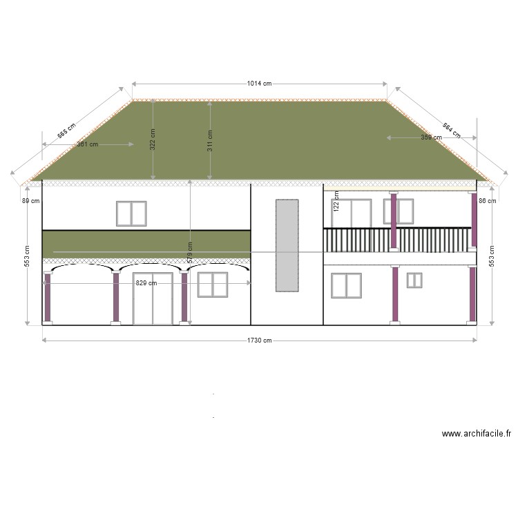 facade arrière. Plan de 0 pièce et 0 m2