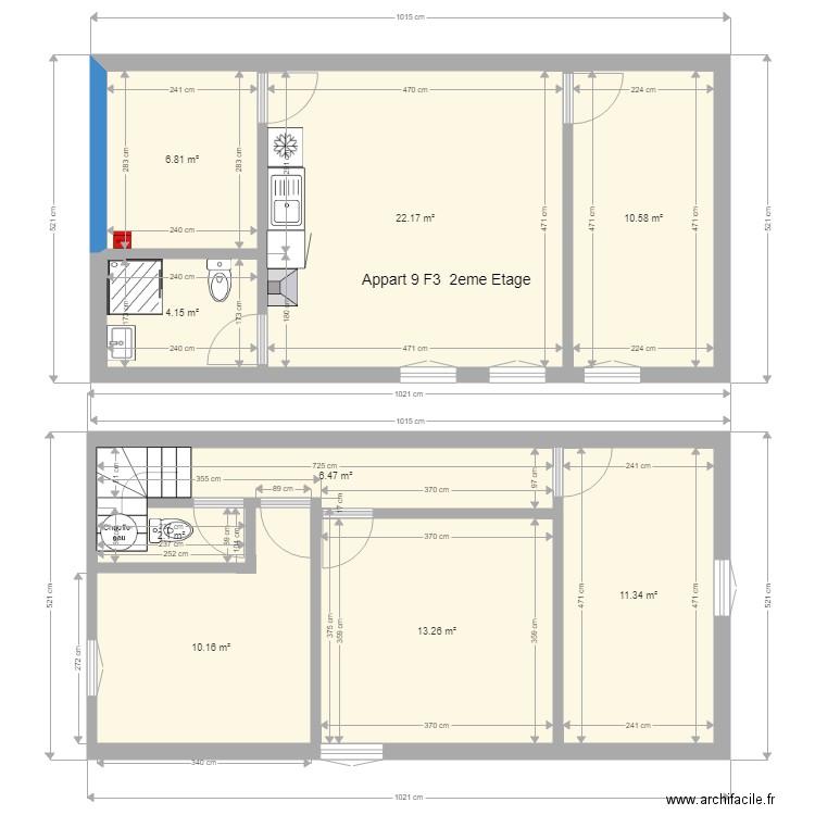 Le moulin Appart 9 F3 2 eme Etage. Plan de 0 pièce et 0 m2