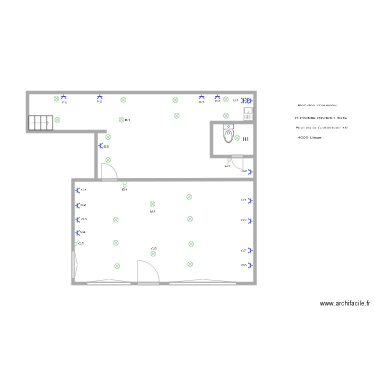 cahtedral. Plan de 3 pièces et 45 m2