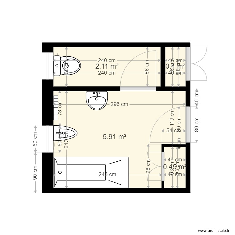 Salle de bain grise. Plan de 0 pièce et 0 m2