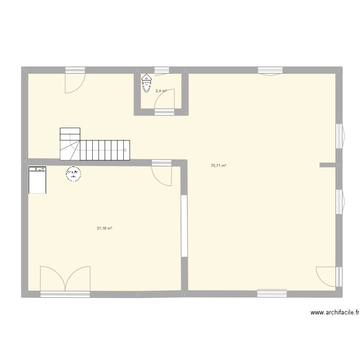 maison RDC. Plan de 3 pièces et 104 m2